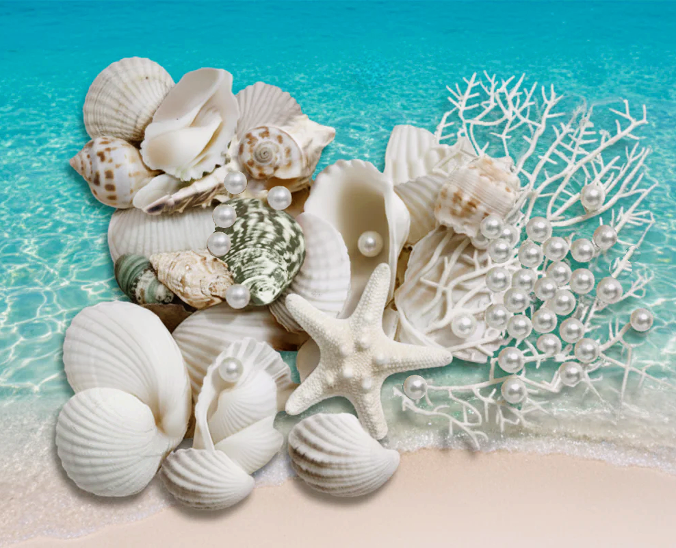 Schwimmende Muscheln – natürlich – weiß/cremefarben – mit aquafarbenen – Floating Pearls®