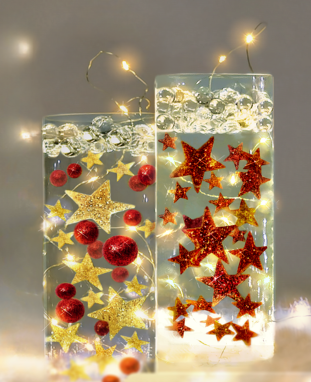 Étoiles scintillantes rouges flottantes avec option de guirlandes  lumineuses submersibles - Décorations de vase - Dispersion de table