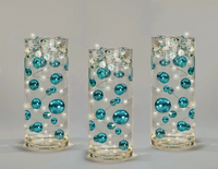 100 "Floating" Turquoise Blue Pearls and Matching Gems-Shiny-Jumbo Sizes-Fills 2 Gallons for Your Vases-With Transparent Water Gels Floating Kit-Option: 6 Submersible Fairy Lights Strings