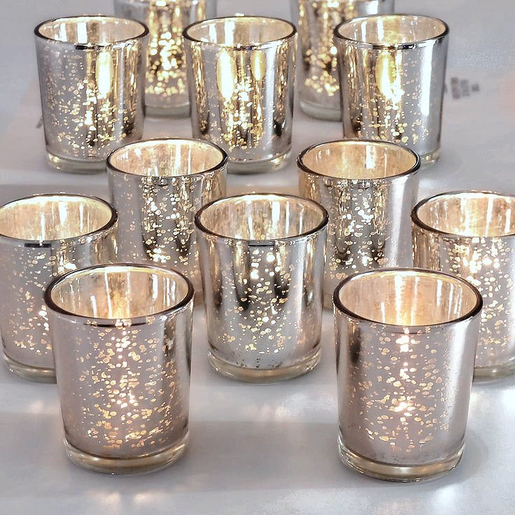 Silberner Votiv- und Teelichthalter aus Quecksilberglas – Floating Pearls®