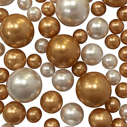 100 Floating Gold Pearls & White Pearls-Fills 2 Gallons of Floating Pearls and Crystal Clear Floating Gels for Vases-With Exclusive Measured Transparent Gels Floating Prep & Storage Bags-Option: 6 Fairy Lights