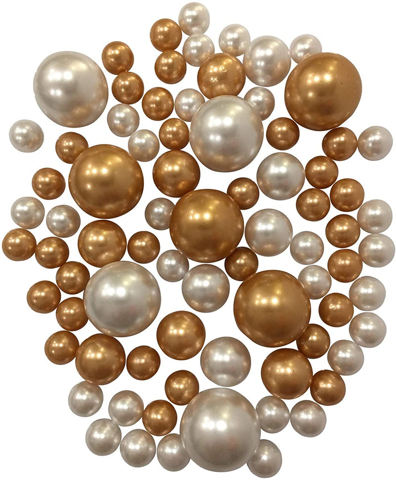 100 Floating Gold Pearls & White Pearls-Fills 2 Gallons of Floating Pearls and Crystal Clear Floating Gels for Vases-With Exclusive Measured Transparent Gels Floating Prep & Storage Bags-Option: 6 Fairy Lights