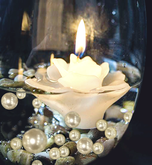 Mega Candles - Unscented 3 Floating Rose Flower Candles - Ivory, Set of 4