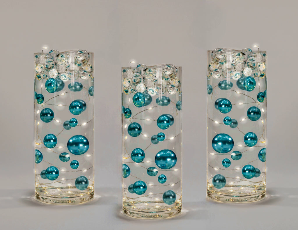 Turquoise Faux Pearl Bead and Snowflake Vase Filler - Confetti