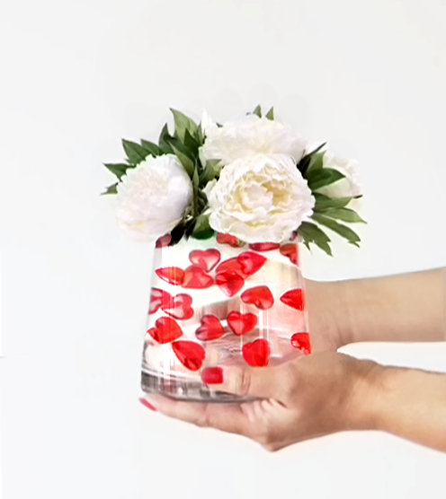 Floating Red Hearts - Lucite - Vase Decorations - Table Scatter With Option: 3 Submersible Fairy Lights Strings