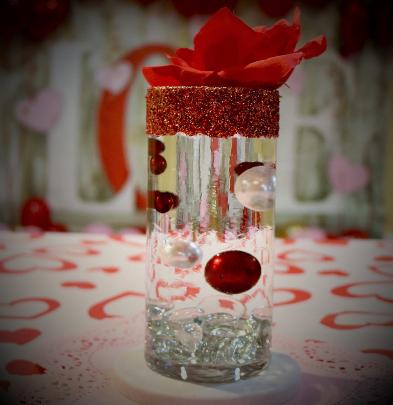 125 Floating Red and White Pearls-Shiny-Jumbo Sizes-Vase Decorations and Table Scatter - Option 6 Submersible Fairy Lights Strings