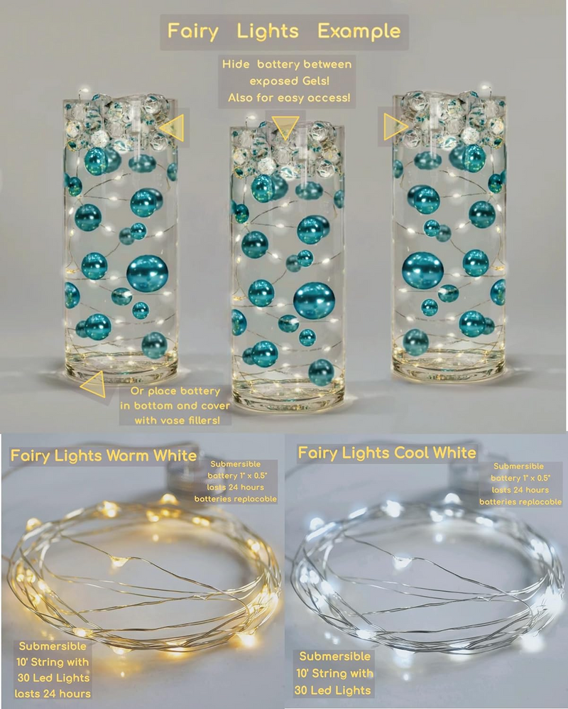 Floating Rose Gold Pearls - Shiny - 1 Pk Fills 1 Gallon of Gels for Floating Effect - With Measured Gels Kit - Option 3 Fairy Lights - Vase Decorations