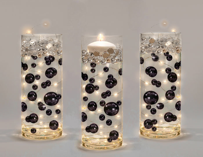 Perlas negras "flotantes" - Decoraciones de jarrón Jumbo/varios tamaños sin agujeros