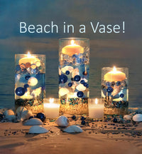 60 Floating Natural White Seashells-Pearls-Sea Pebbles-Aqua Color Gels-Fills 1 Gallon for your vases-With Transparent Water Gels Measured Floating Kit-Option: 3 Submersible Fairy Lights-Vase Decorations