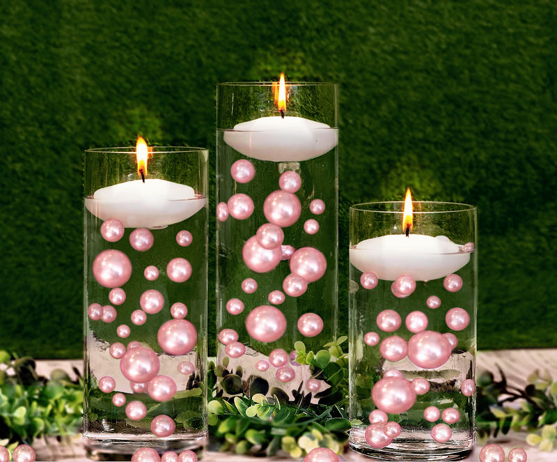 55 Floating Blush Light Pink Pearls-Shiny-Fills 1 Gallon of Floating Pearls & Crystal Clear Gels for Floating Effect-With Exclusive Measured Gels Prep Bag-Option 3 Submersible Fairy Lights Strings