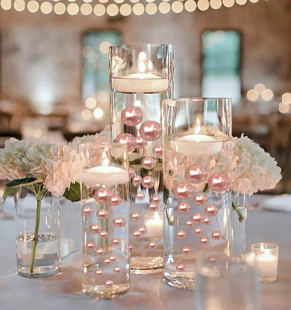 40 Floating Blush Light Pink Pearls-Shiny-Fills 1 Gallon of Floating Pearls & Transparent Gels for the Floating Effect-With Exclusive Measured Gels Prep Bag-Option 3 Submersible Fairy Lights Strings
