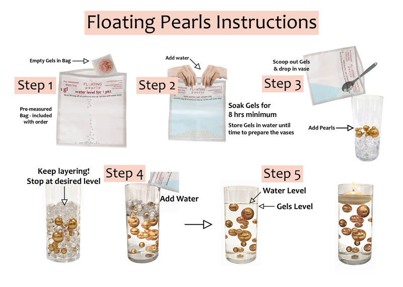 125 Floating Pearls Royal Blue/Navy Pearls & Silver Pearls-Fills 2 Gallons of Transparent Gels for The Floating Effect-With Exclusive Gels Measured Prep Bags+Option of 6 Submersible Fairy Lights