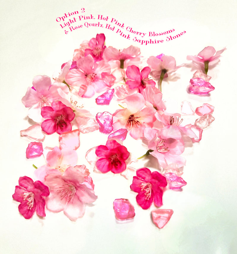 أزهار الكرز الوردية العائمة زهور الحرير وزجاج البحر الوردي الكوارتز - كل منها يملأ 1 جالون للمزهريات الخاصة بك - مع طقم جل عائم مع حقيبة تحضير محسوبة - خيار أضواء الجنيات الغاطسة - زخارف زهرية