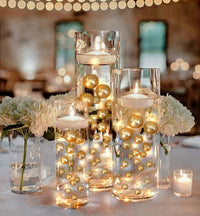 50 Floating Gold Pearls-Fills 1 Gallon of Floating Pearls and Transparent Gels for The Floating Effect-With Measured Gels Prep Bag-Option of 3 Fairy Lights Strings