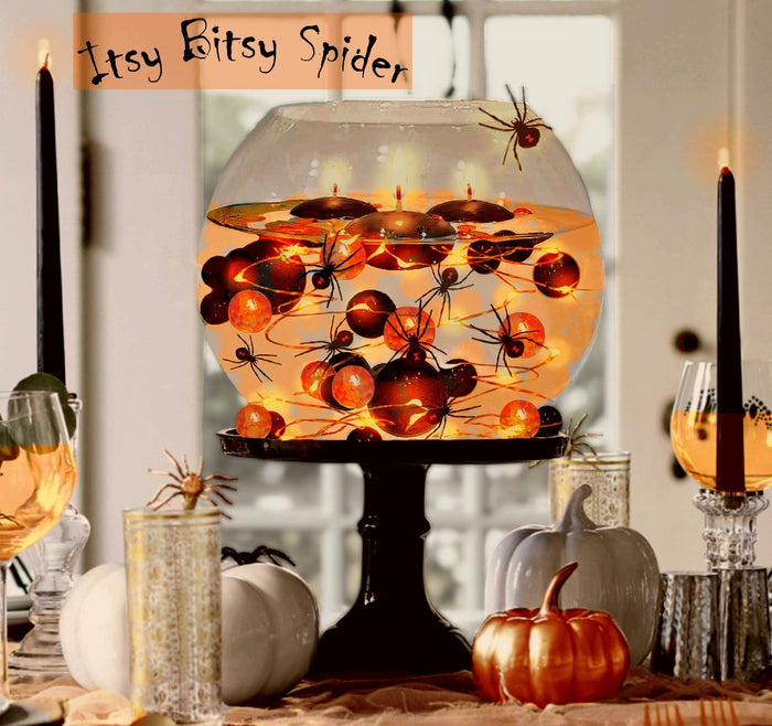 50 Floating Halloween Bright Orange & Black Gels Color Effects-Options: Spiders-Vibrant Orange Gems-3 Fully Submersible Fairy Lights-1 Pk Fills 1 Gallon of Gels for the Floating Effect for your vases-With Measured Gels Kit-Vase Decorations