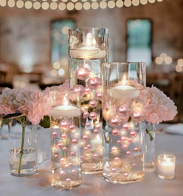 Perlas de color rosa claro "flotantes" - Sin agujero - Decoraciones de jarrón de tamaños gigantes y variados