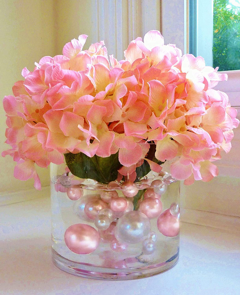 120 perles "flottantes" roses et blanches avec des accents de pierres précieuses étincelantes - Décorations de vase sans trou et tailles assorties et dispersions de table