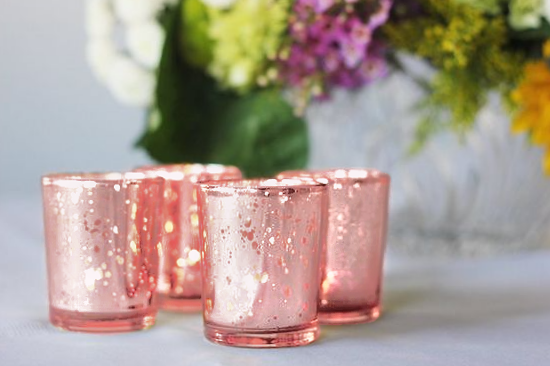 12 Rose Gold Mercury Glass Votives/Tea Light Candle Holders