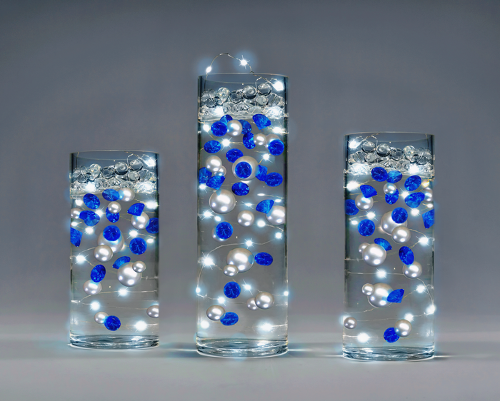 Königsblaue Edelsteine ​​und silberne Perlen – kein Loch, Jumbo/verschiedene Größen, Vasendekorationen und Tischstreuer