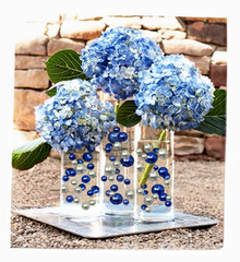 115 Floating Royal Blue/Navy Pearls Large Sizes- Option of 6 Submersible Fairy Lights Strings Hidable Submersible Batteries- 2 Gallons of Transparent Water Gels for Vases