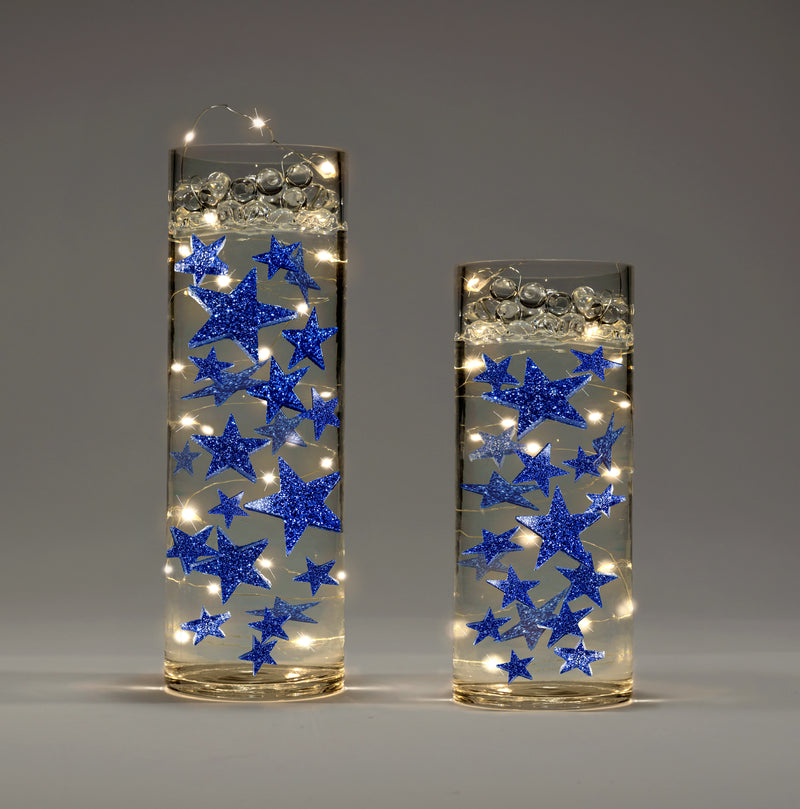 Floating Blue Stars-Glitter-1 Pk Fills 1 Gallon for Your Vases-Including Transparent Water Gels Floating Measured Kit-Exclusive-Option: Submersible Fairy Lights Strings-Stunning Vase Decorations
