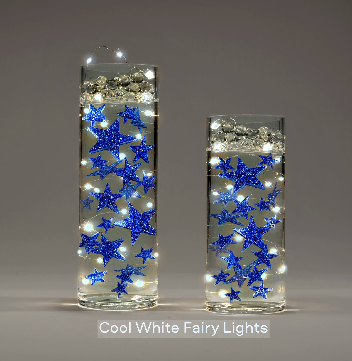 Floating Stars Glitter Blue-Rellena galones para tus jarrones-Incluye kits de geles de agua transparentes para una apariencia flotante-Opción de luces de hadas sumergibles-Impresionantes decoraciones de jarrones