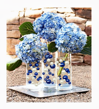 75 Floating Royal Blue (Navy) Pearls-Shiny-Jumbo Sizes-Fills 1 Gallon of Floating Pearls & Transparent Gels for Your Vases-With Transparent Gels Floating Kit-Option: 3 Submersible Fairy Lights Strings