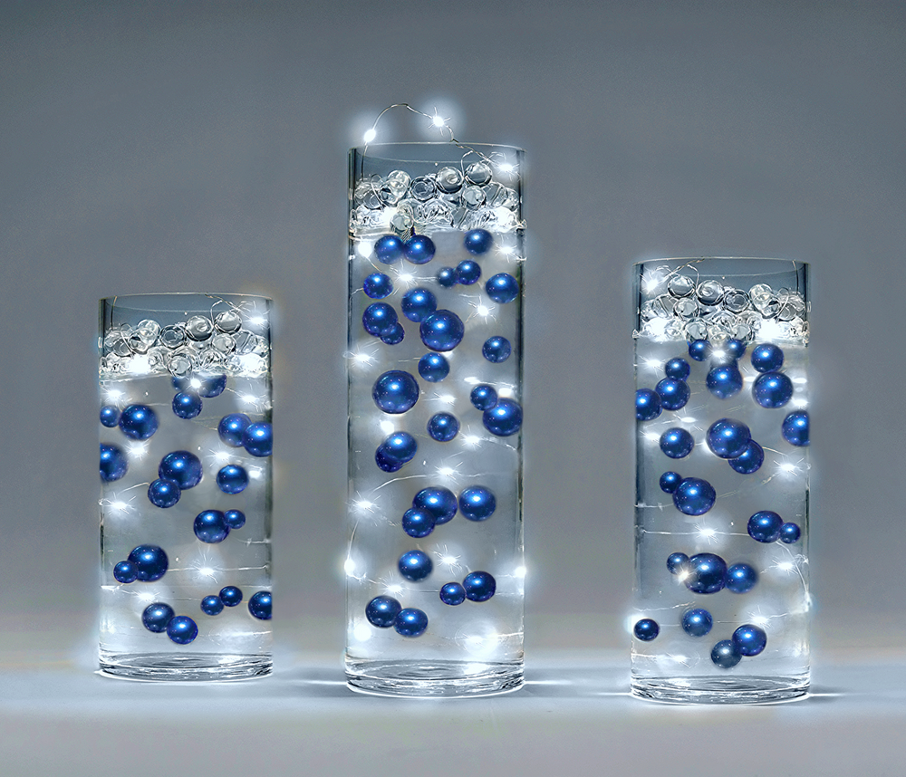 "Floating" Navy (Royal Blue) Pearls - No Hole Jumbo/Assorted Sizes Vase Decorations