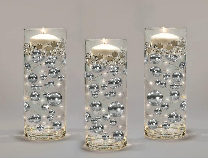 Floating Silver Pearls - Shiny - 1 Pk Fills 1 Gallon of Gels for Floating Effect - With Measured Gels Kit - Option 3 Fairy Lights - Vase Decorations