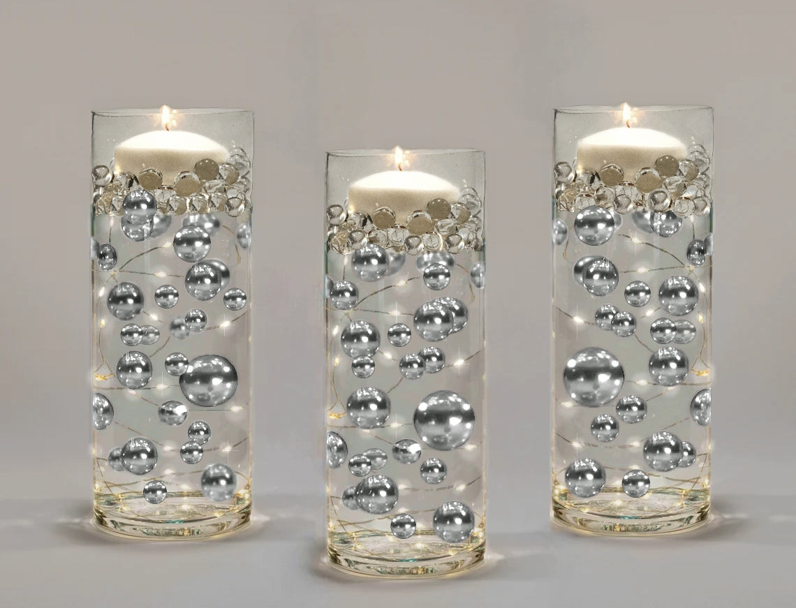 Shimmery Loose Beads Pearled Sand Candle, Mini Silver