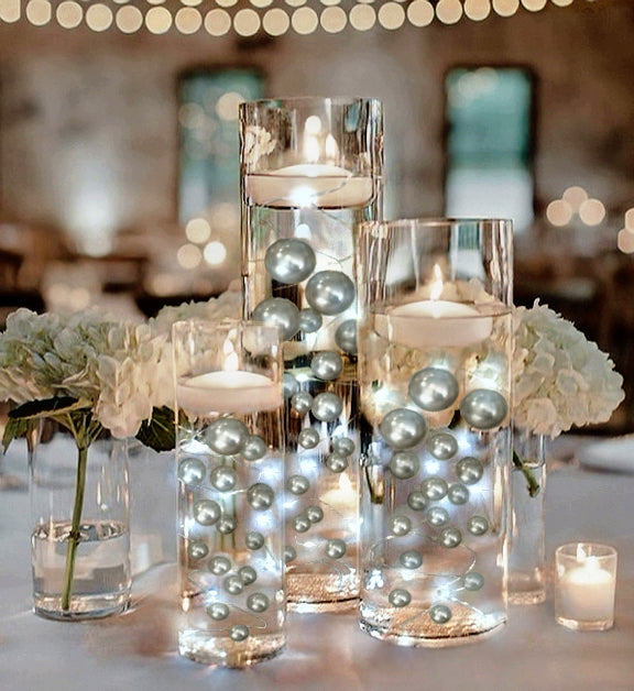 Floating Silver Pearls-Fills 1 Gallon of Floating Pearls & Transparent Gels for the Floating Effect-With Measured Gels Prep Bag-Option 3 Submersible Fairy Lights Strings