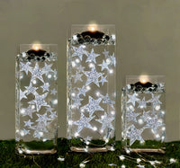 50 Floating Silver Stars Glitter-Fills Gallons for Your Vases With Transparent Floating Gels Kit+Option of Submersible Fairy Lights-Stunning Vase Decorations
