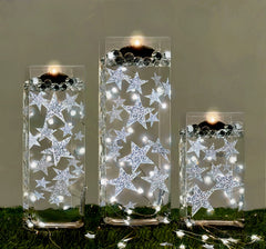 50 Floating Silver Stars Glitter-Fills Gallons for Your Vases With Transparent Floating Gels Kit+Option of Submersible Fairy Lights-Stunning Vase Decorations