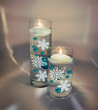 40 Floating Sparkling Snowflakes-Snow Balls-Realistic Snow-1 Pk Fills 1 Gallon-With Transparent Gels Floating Kit-Option:3 Submersible Fairy Lights Glow-Vase Decorations