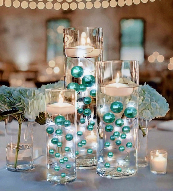 80 „Floating“-Türkis – Robin Egg Blue Pearls and Gems No Hole Jumbo & Assorted Sizes Vase Decorations + Enthält transparentes Wassergel zum Schwimmen der Perlen