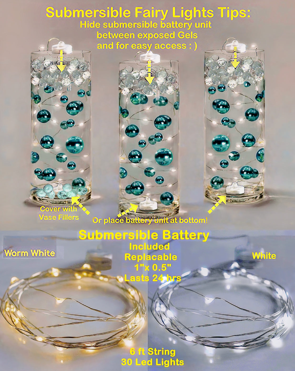 Perles noires « flottantes » - décorations de vase sans trou Jumbo/tailles assorties