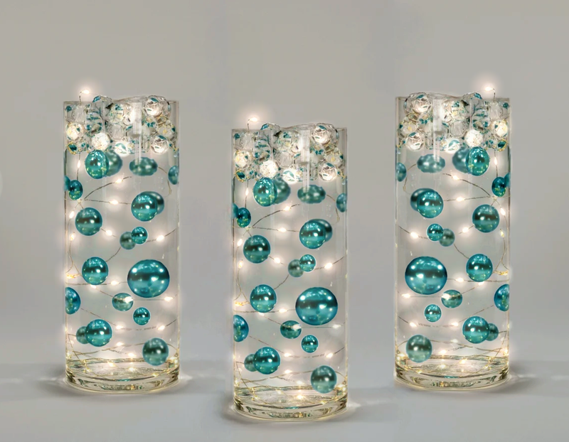 50 Floating Pearls Turquoise Blue-Fills 1 Gallon of The Transparent Gels for The Floating Effect-With Measured Gels Prep Bag-Option of 3 Fairy Lights Strings