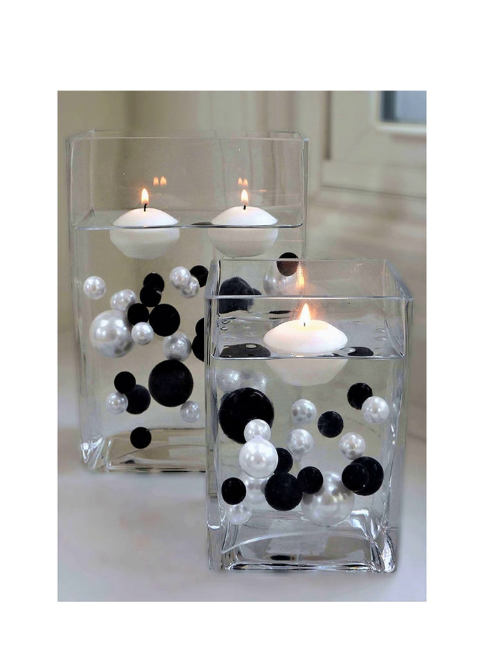 100 Floating Black & White Pearls-Shiny-Jumbo Sizes-Fills 2 Gallons of Transparent Gels for Floating Effect-With Measured Gels Kit-Vase Decorations - Option 3 Submersible Fairy Lights Strings
