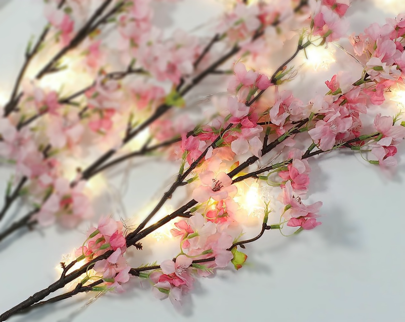 60 Floating Pink Cherry Blossoms-Matching Pink Sea Glass & Pearls-Fills 1 Gallon of the Transparent Gels for the Floating Effect-With Measured Prep Bag-Option:3 Submersible Fairy Lights