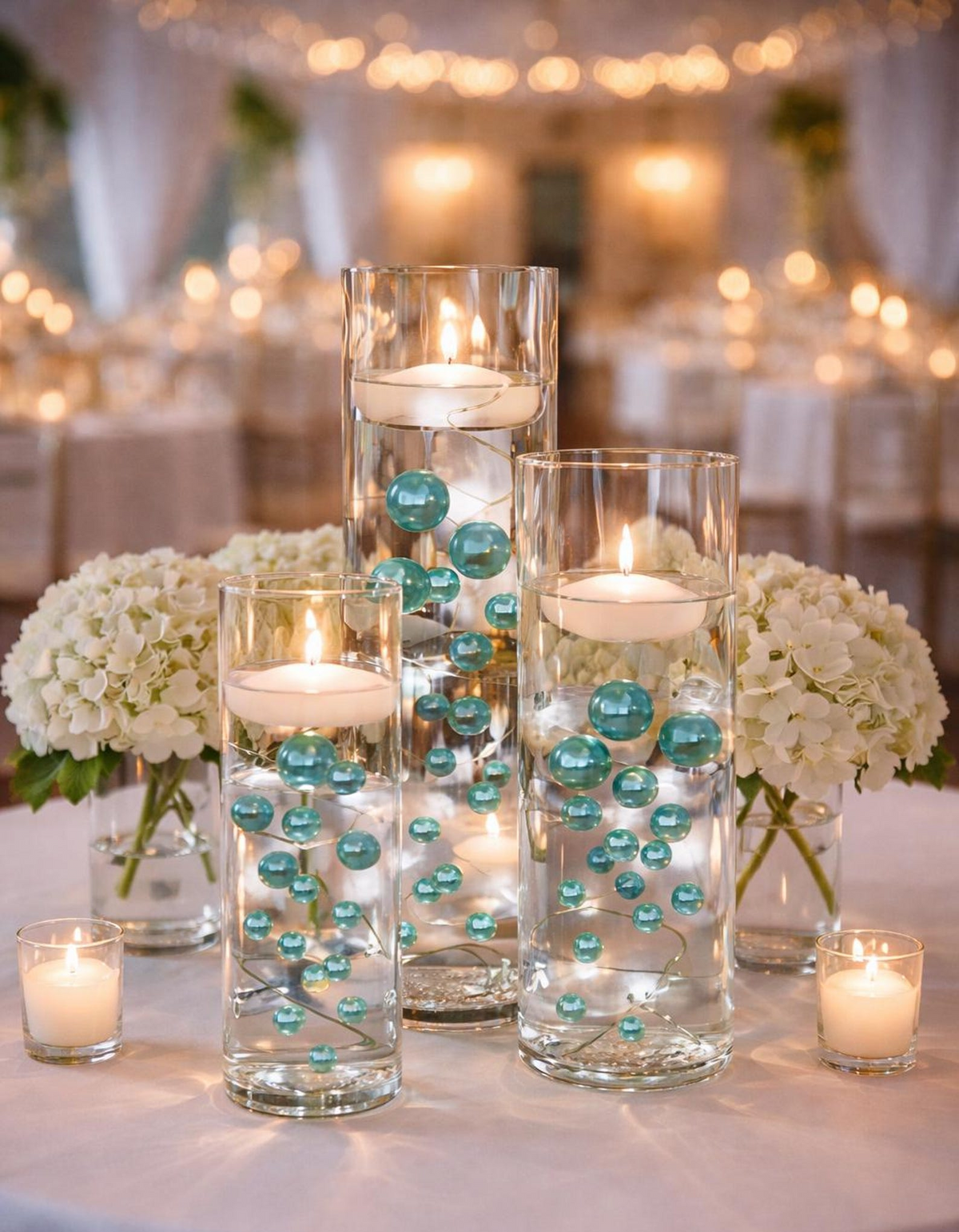 80 „Floating“-Türkis – Robin Egg Blue Pearls and Gems No Hole Jumbo & Assorted Sizes Vase Decorations + Enthält transparentes Wassergel zum Schwimmen der Perlen