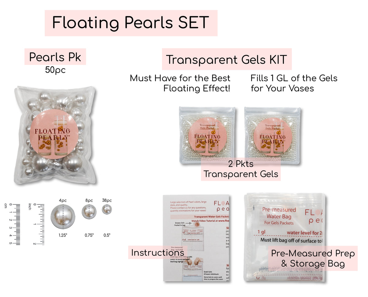 40 Floating Blush Light Pink Pearls-Shiny-Fills 1 Gallon of Floating Pearls & Transparent Gels for the Floating Effect-With Exclusive Measured Gels Prep Bag-Option 3 Submersible Fairy Lights Strings