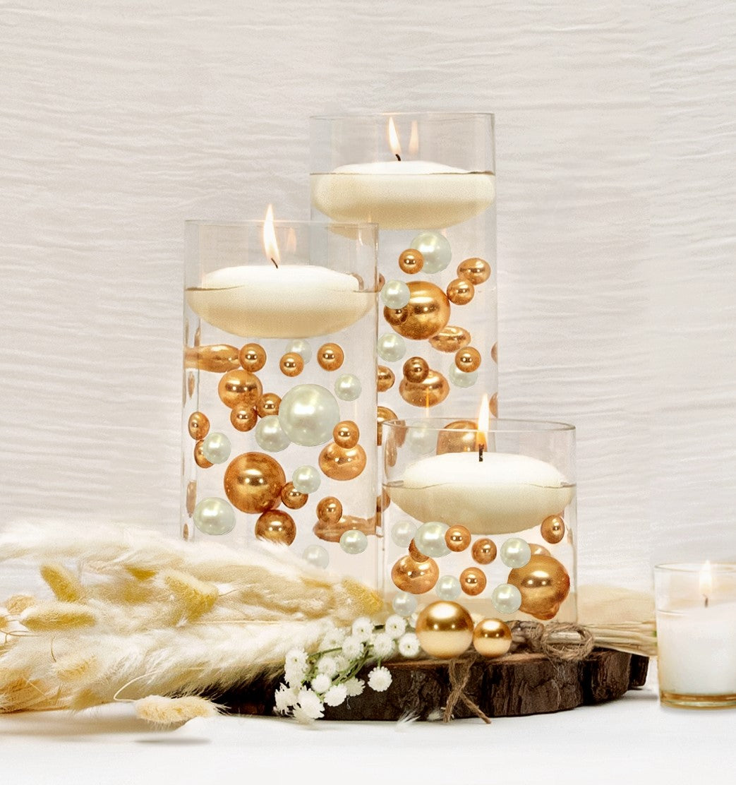 Perles flottantes dorées et blanches - Décorations de vase sans trou  Jumbo/Tailles assorties