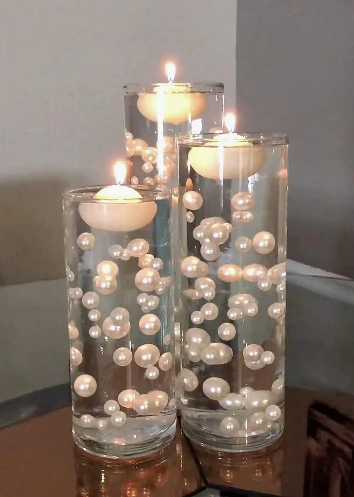 100 Floating Ivory Pearls and Matching Gems-Shiny-Jumbo Sizes-Fills 2 Gallons of Transparent Gels for Floating Effect-With Measured Floating Gels Prep Bags-Option: 6 Submersible Fairy Lights Strings