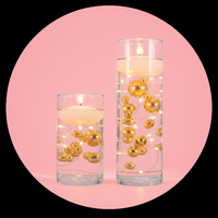 100 Floating Gold Pearls with Gold Sparkling Gems- Large Sizes- Option of 6 White or Warm White Submersible Fairy Lights Strings Hidable Submersible Batteries- Fills 2 Gallons for your Vases