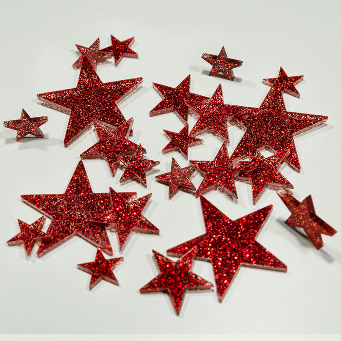 نجوم حمراء لامعة "عائمة" مع خيار أضواء الجنيات الغاطسة - زخارف زهرية - مبعثر مائدة