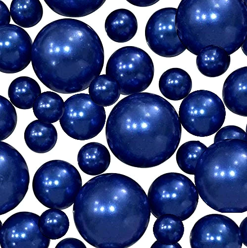 100 "Floating" Royal Blue/Navy Pearls and Matching Gems-Shiny-Jumbo Sizes-Fills 2 Gallons for Your Vases-With Transparent Water Gels Floating Kit-Option: 6 Submersible Fairy Lights Strings
