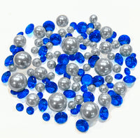 Gemmes bleu royal et perles d'argent - Décorations de vase sans trou/tailles assorties et dispersion de table