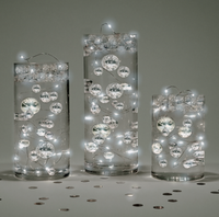 55 Floating Metallic Silver Pearls-No Holes-Fills 1 Gallon of Floating Pearls & Crystal Clear Gels for Floating Effect-With Exclusive Measured Floating Gels Prep Bag- Option: 3 Submersible Fairy Lights Strings
