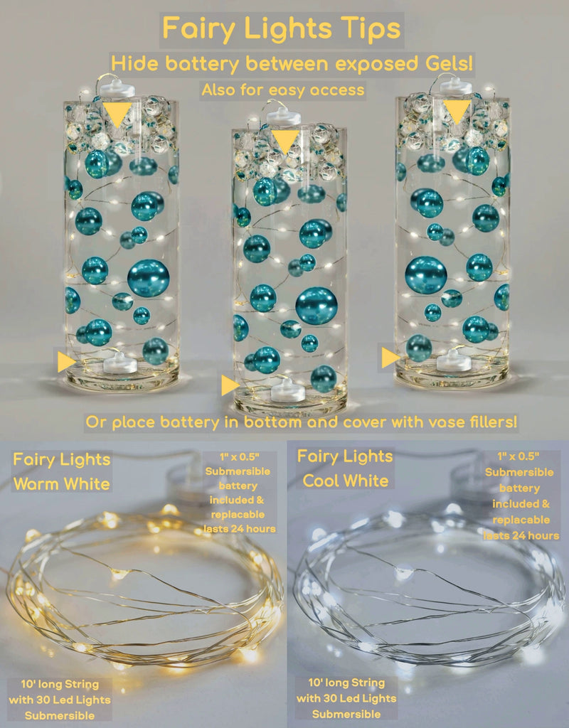 'Floating' Red Glitter Pearls -Including Transparent Gels Kits For Floating-Option of Submersible Fairy Lights-Vase Decorations
