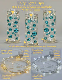 1 GL Floating Glitter Silver Pearls - Including Water Gels & Kit for the Floating Effect - Option of Submersible Fairy Lights - Centerpiece Decorations